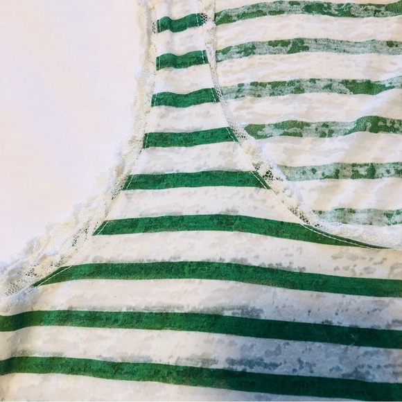 💜3/&30 Femme Large Green/White Stripe Burnout Tank Lace Trim - Picture 2 of 10